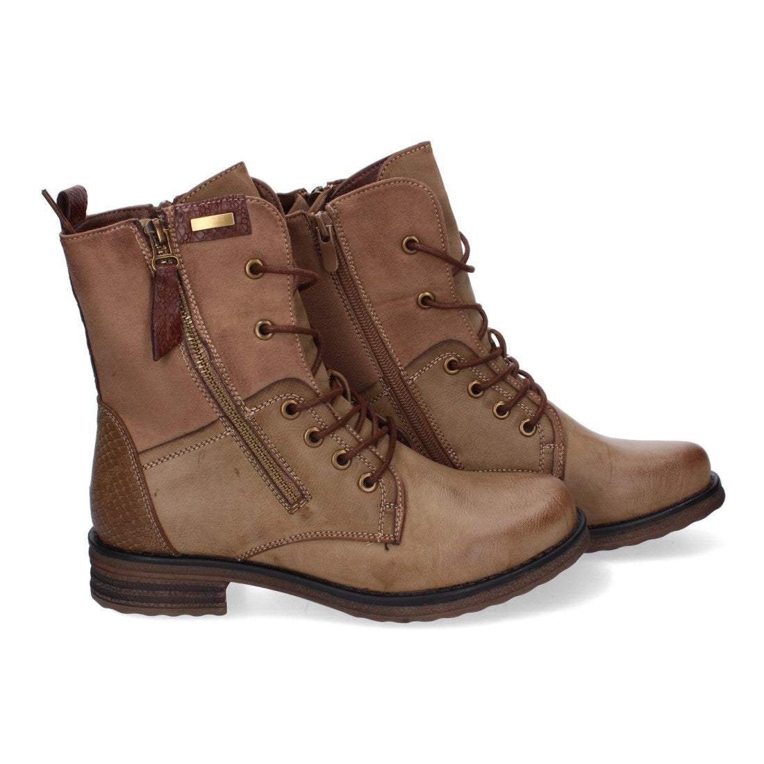 Elegante khakifarbene Stiefel mit Absatz