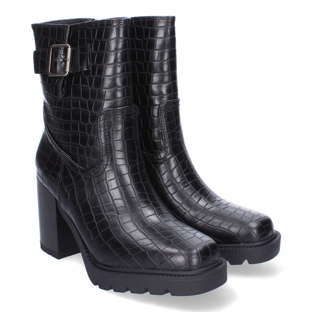 Botas Negras de Tacón con Animal Print y Hebilla