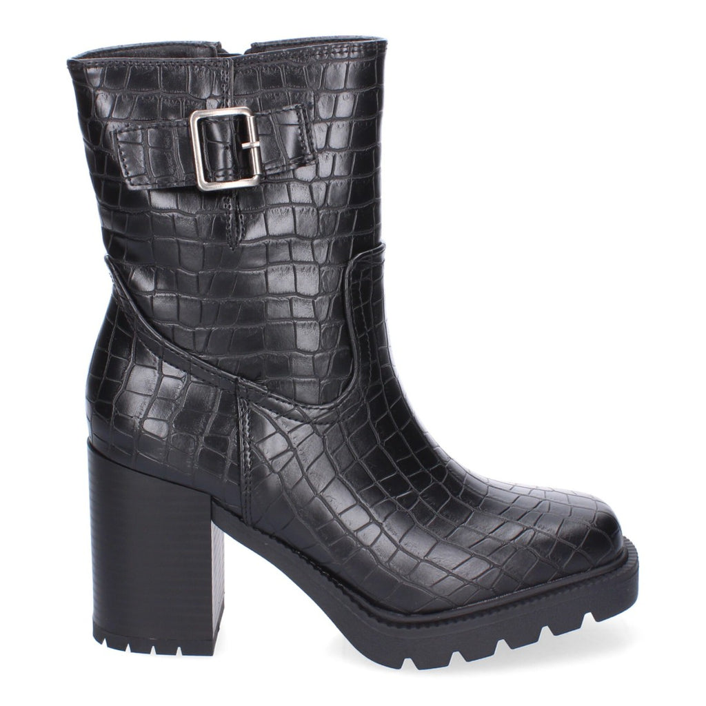 Botas Negras de Tacón con Animal Print y Hebilla