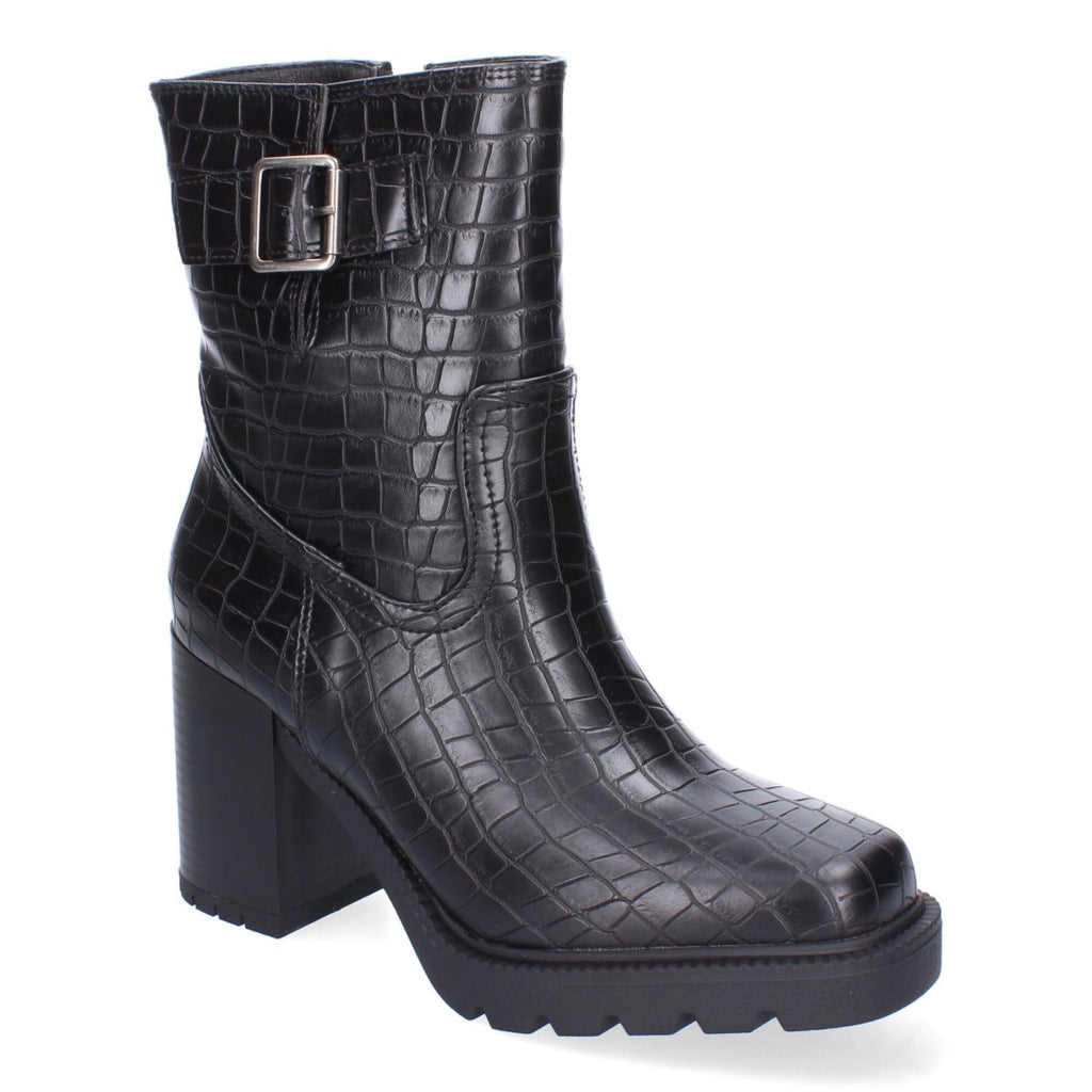 Botas Negras de Tacón con Animal Print y Hebilla