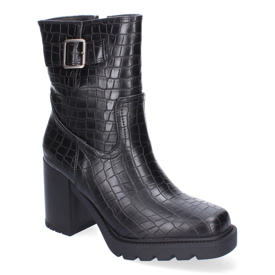 Botas Negras de Tacón con Animal Print y Hebilla