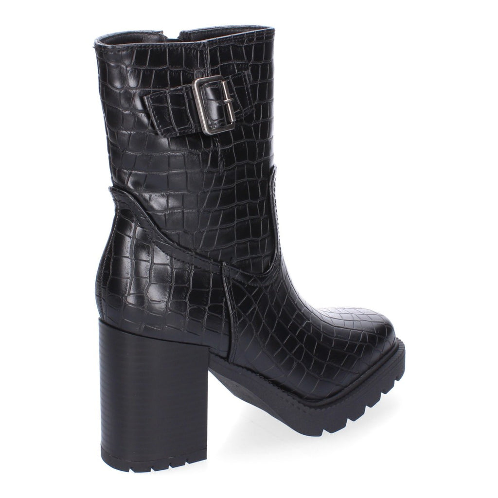 Botas Negras de Tacón con Animal Print y Hebilla