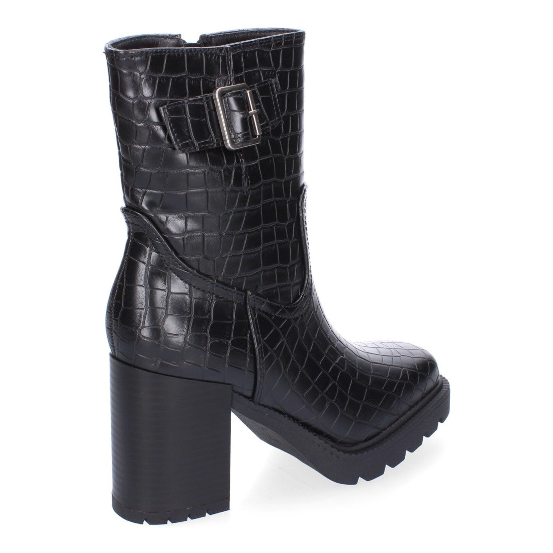 Botas Negras de Tacón con Animal Print y Hebilla