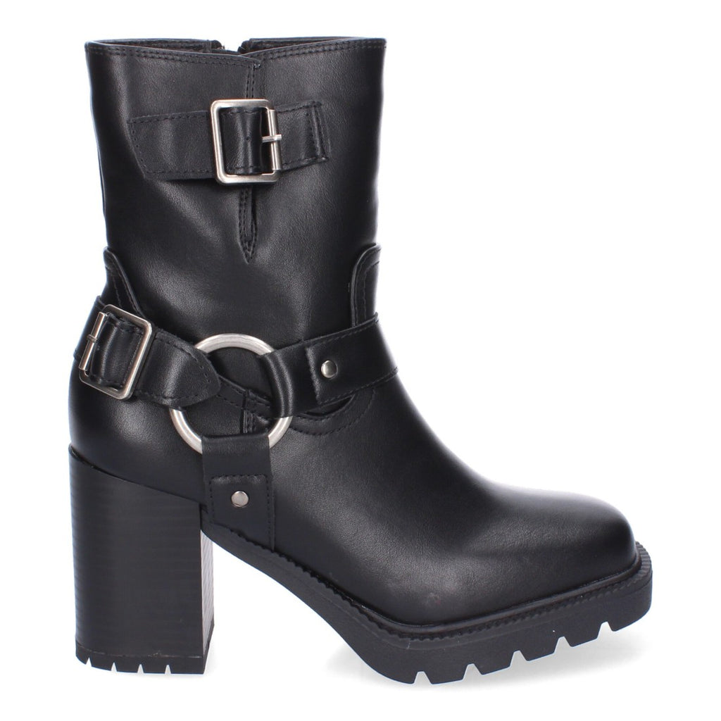 Botas Negras de Tacón con Suela Dentada y Hebillas