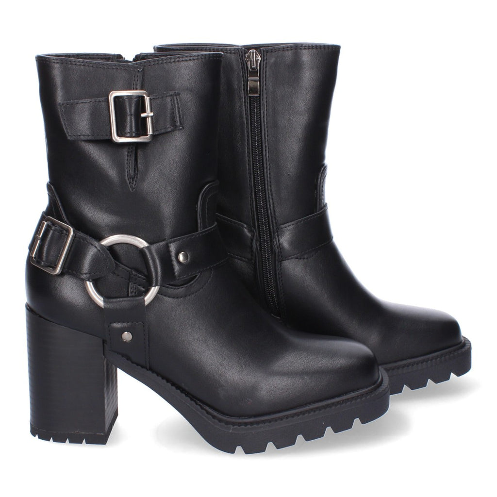 Botas Negras de Tacón con Suela Dentada y Hebillas