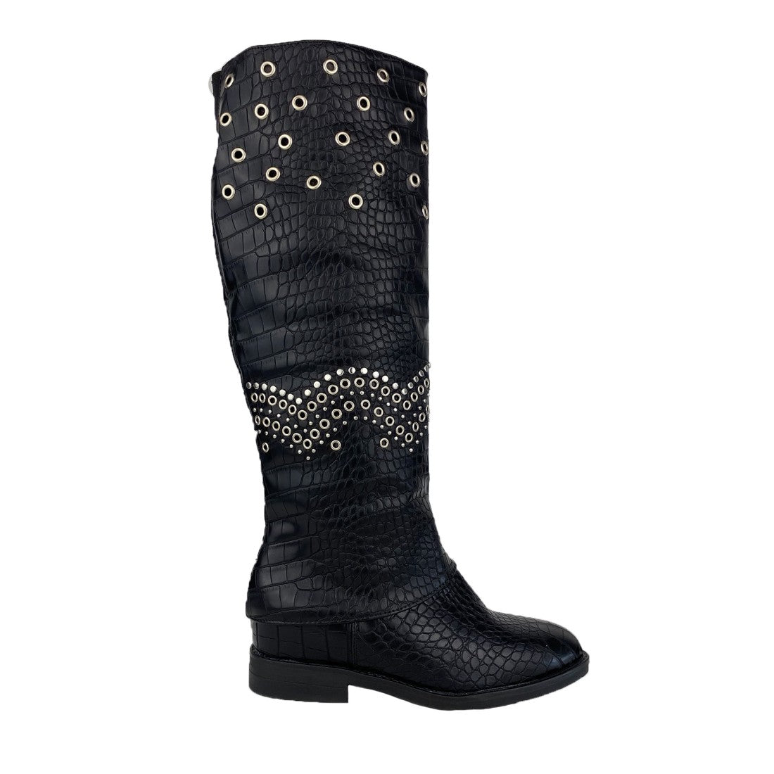 Botas Negras con Estampado Cocodrilo y Tachuelas