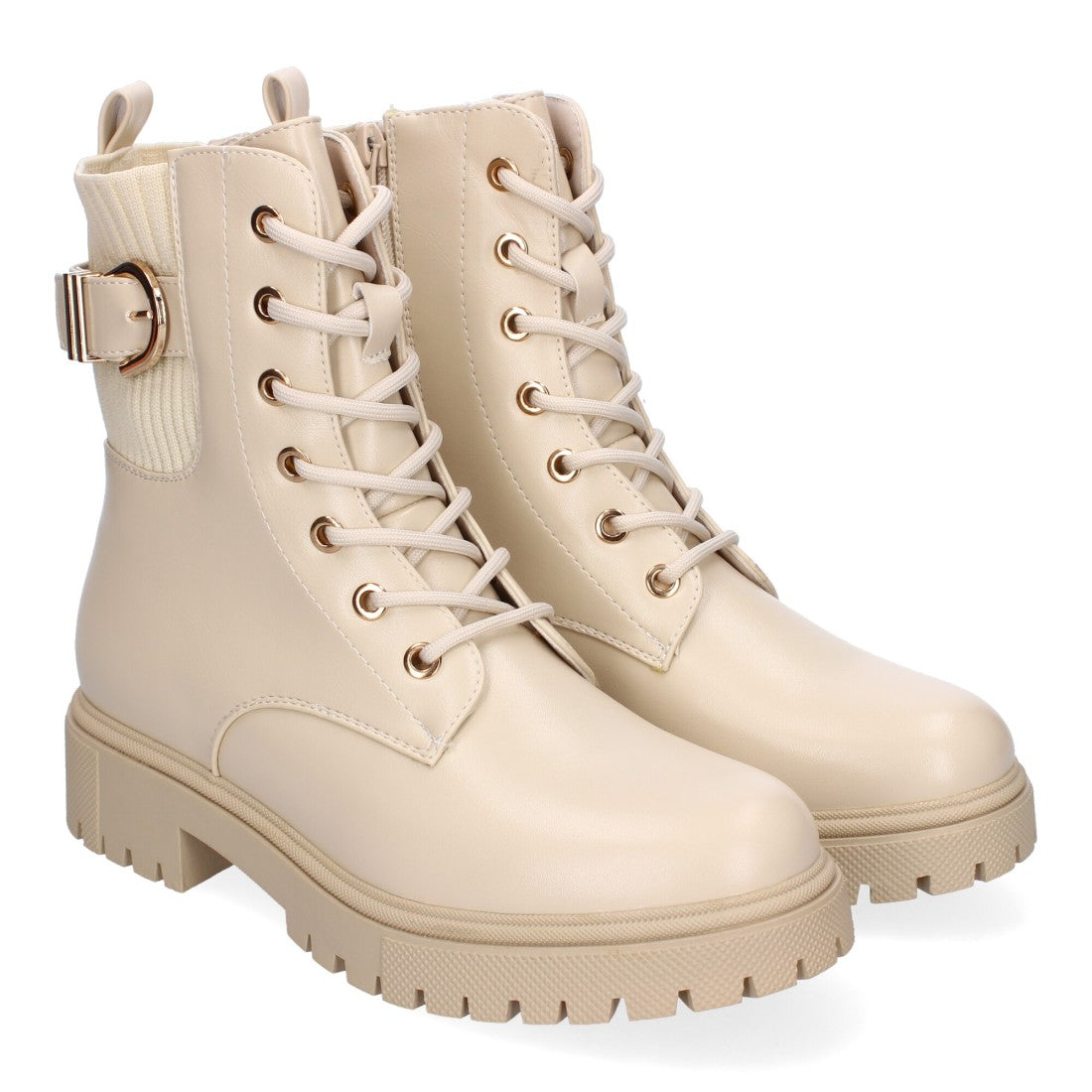 Botines Elegantes Beige con Detalles Distintivos
