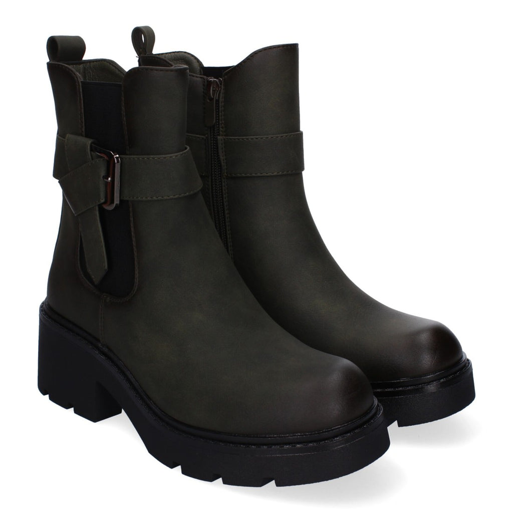 Botines Elegantes Verde con Detalles Distintivos