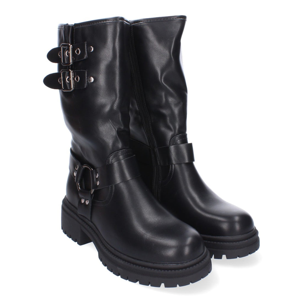 Botas Estilo Motero con Hebillas - Negro