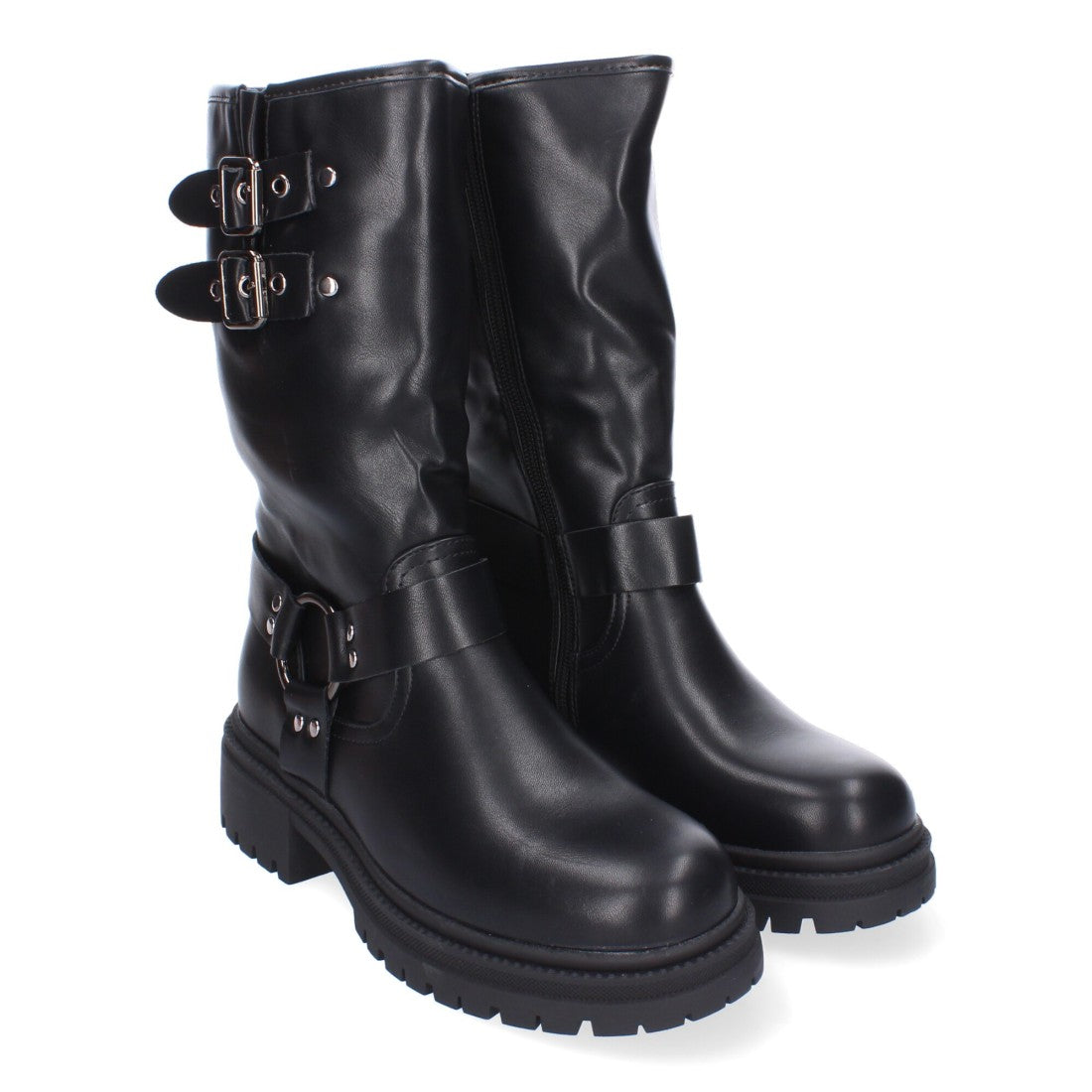 Botas Estilo Motero con Hebillas - Negro