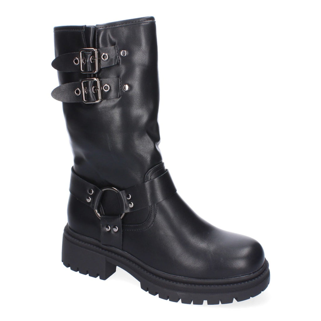 Botas Estilo Motero con Hebillas - Negro