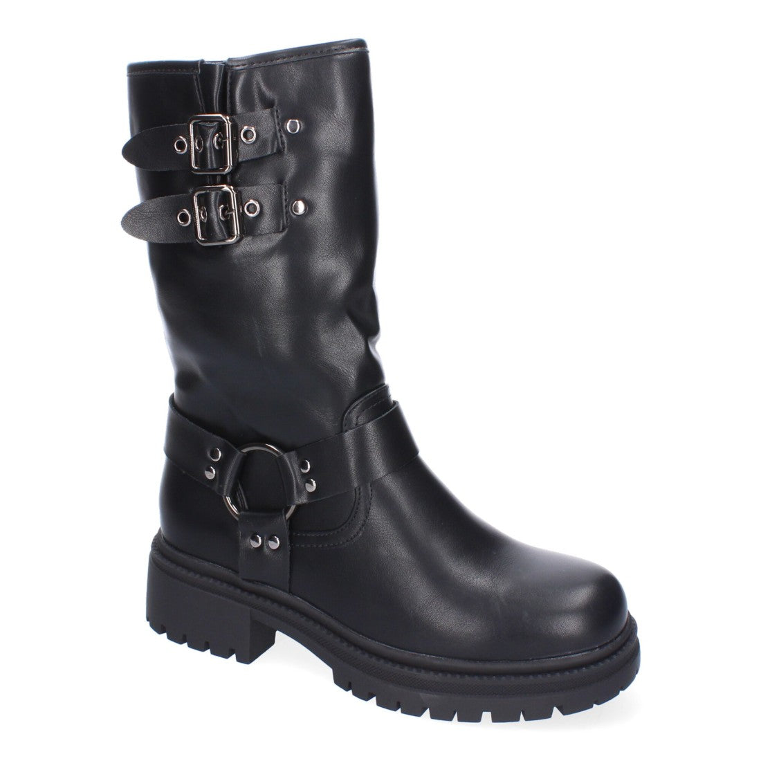 Botas Estilo Motero con Hebillas - Negro