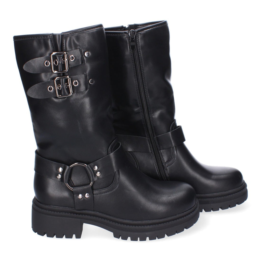 Botas Estilo Motero con Hebillas - Negro