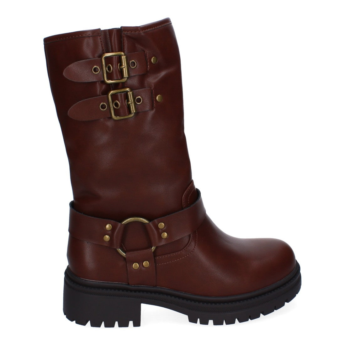 Braune Biker-Stiefel mit Schnallen und Absatz