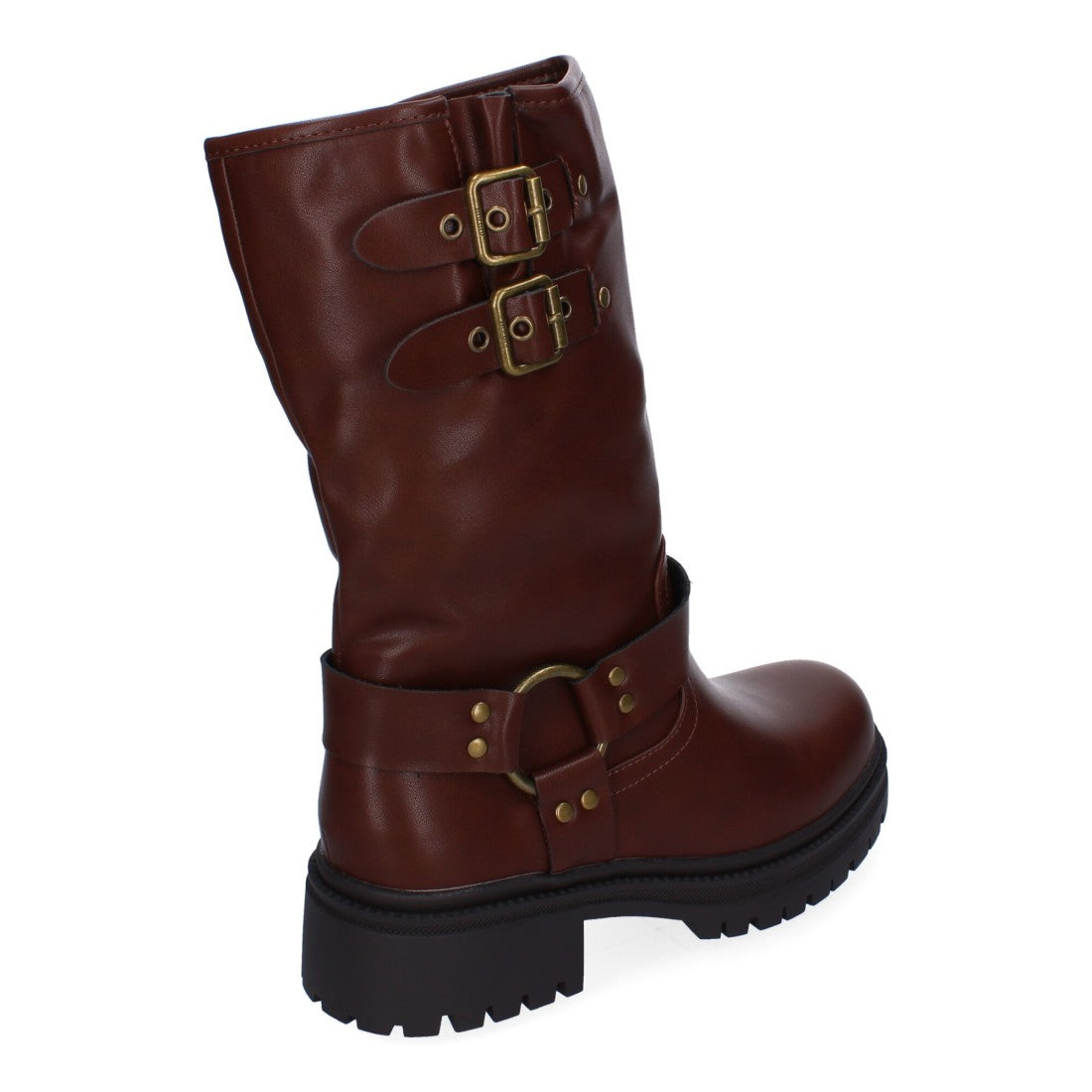 Braune Biker-Stiefel mit Schnallen und Absatz