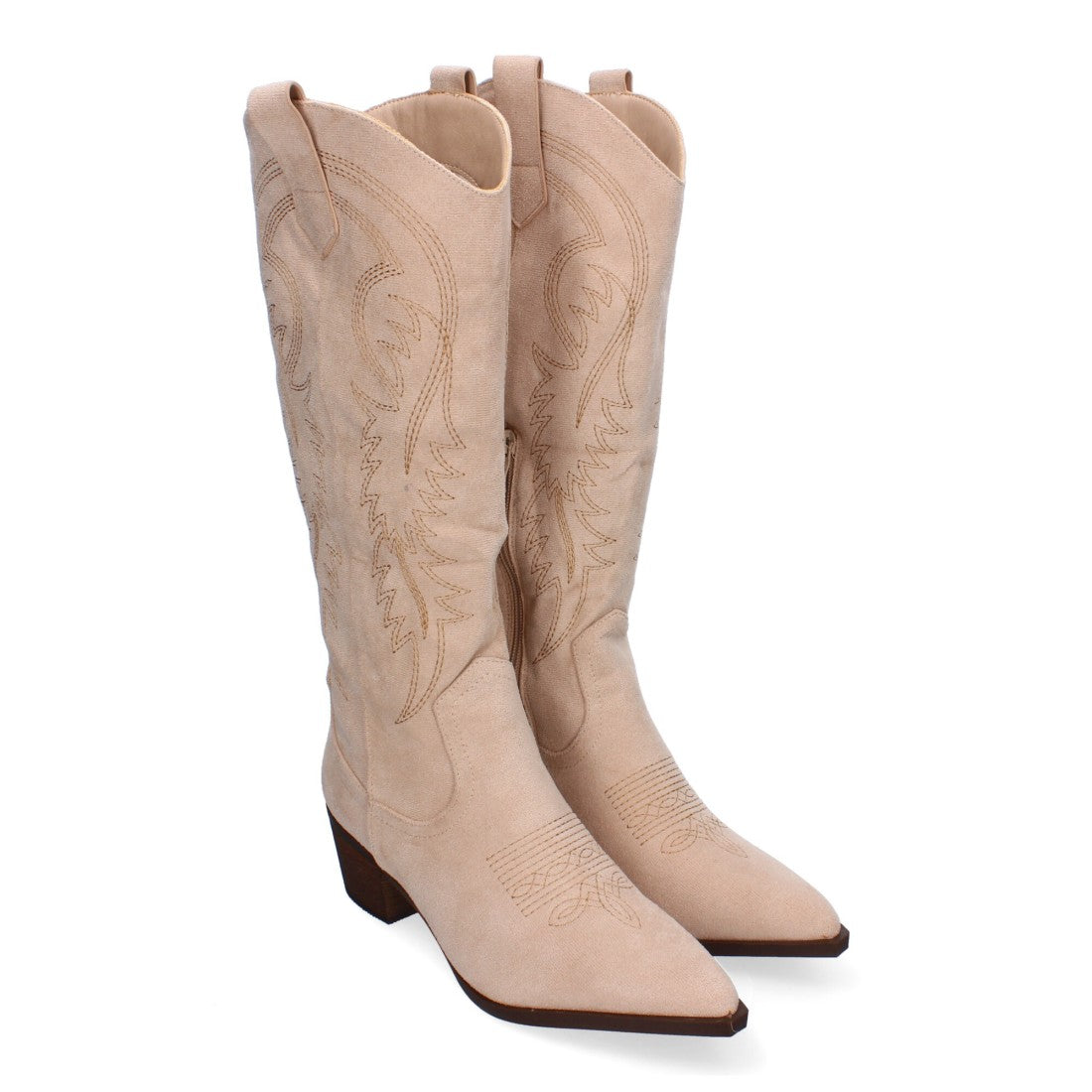 Botas Cowboy con Detalles Bordados - Beige