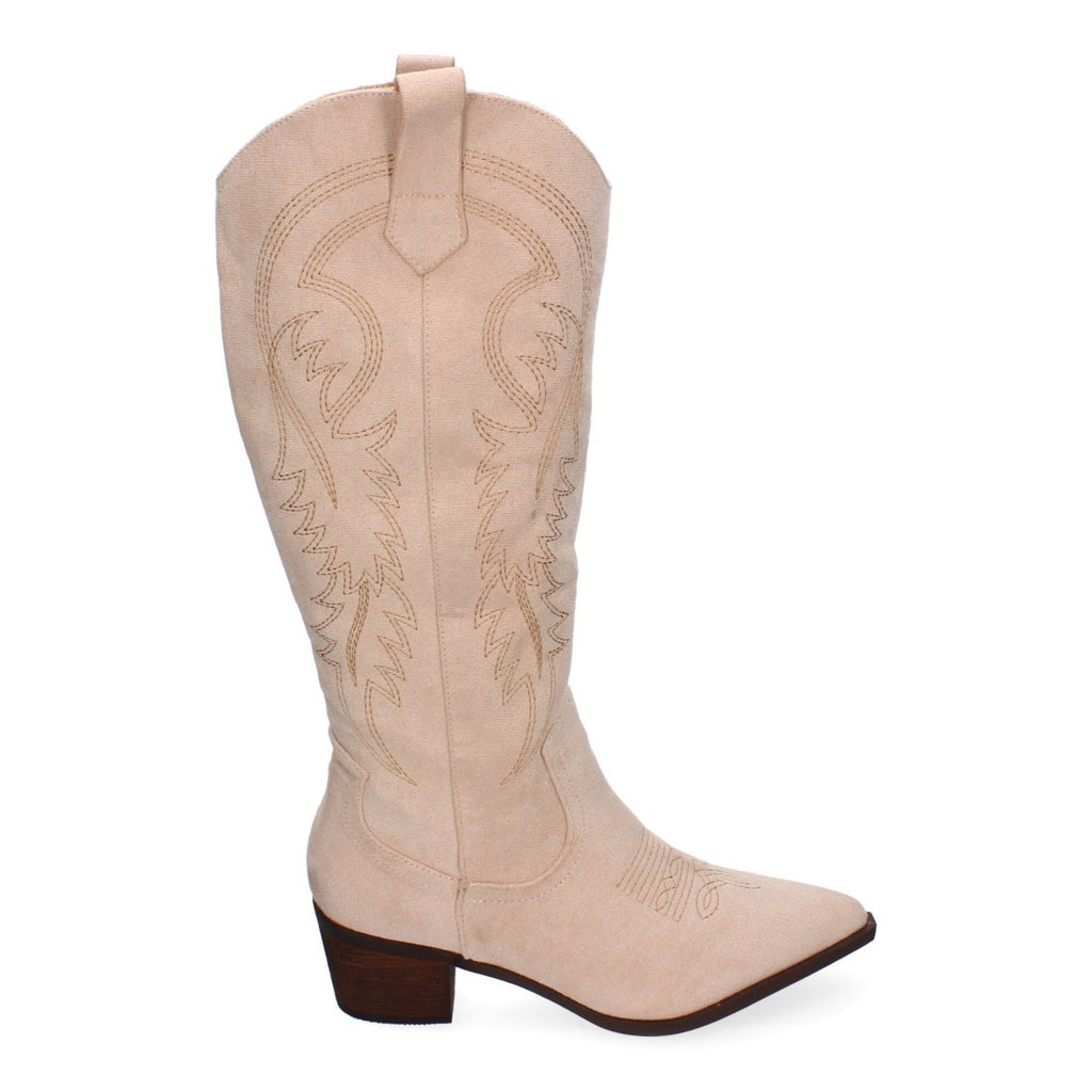 Botas Cowboy con Detalles Bordados - Beige