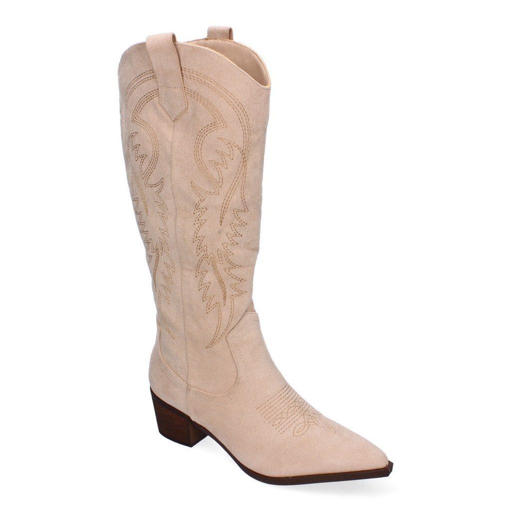 Botas Cowboy con Detalles Bordados - Beige