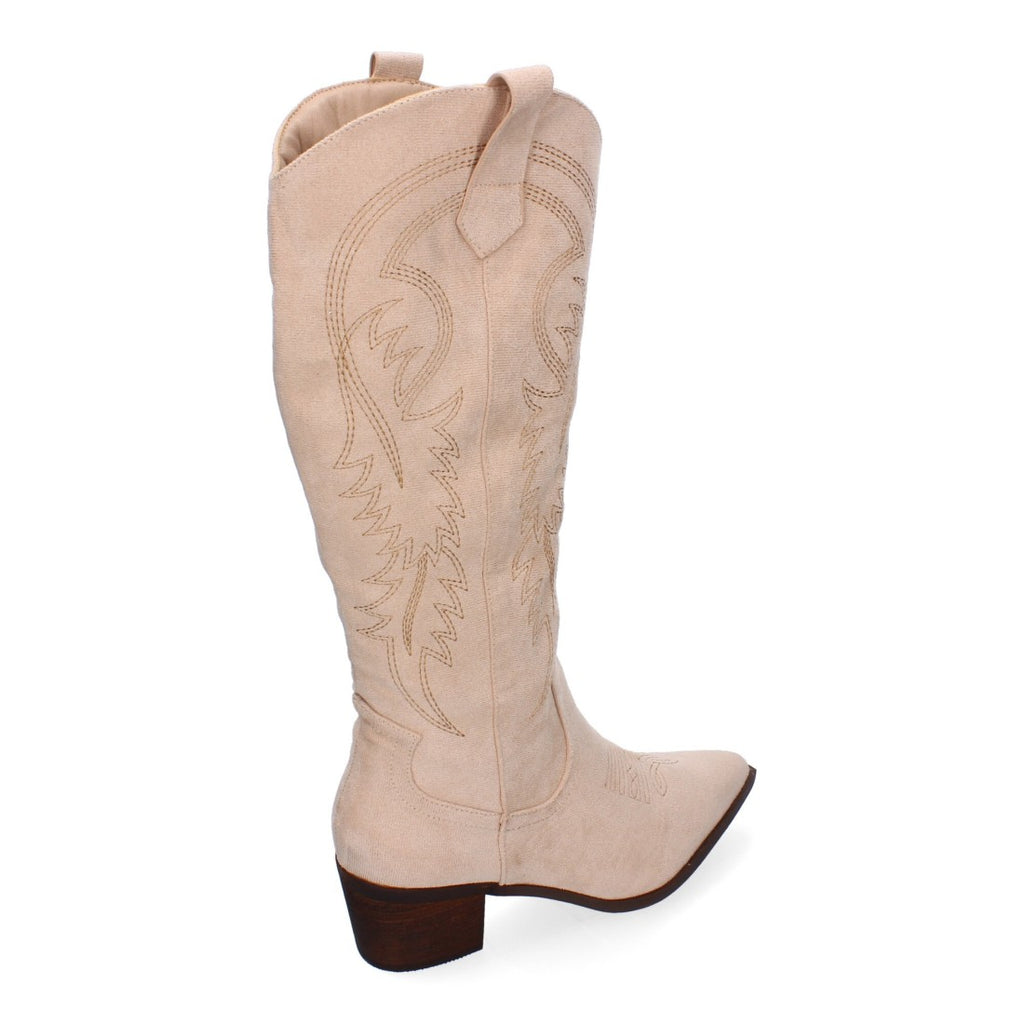 Botas Cowboy con Detalles Bordados - Beige