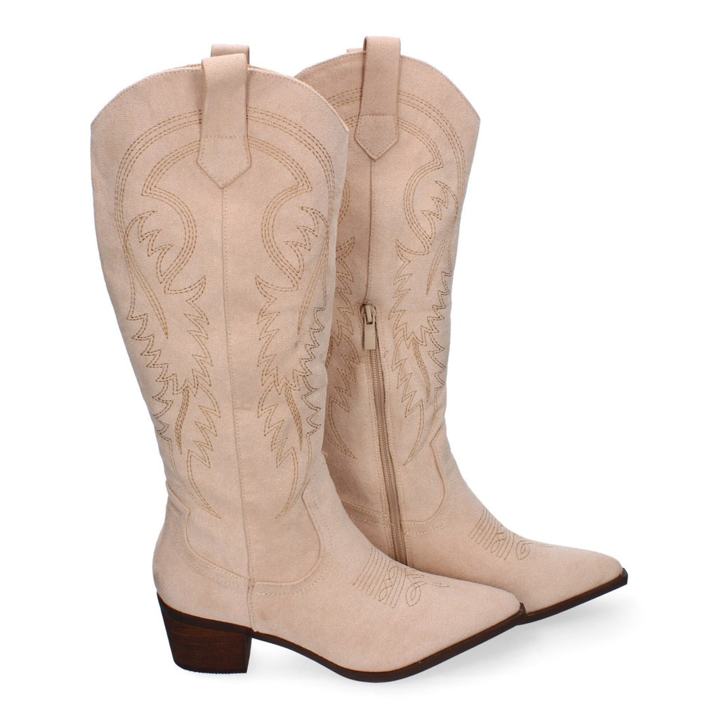 Botas Cowboy con Detalles Bordados - Beige