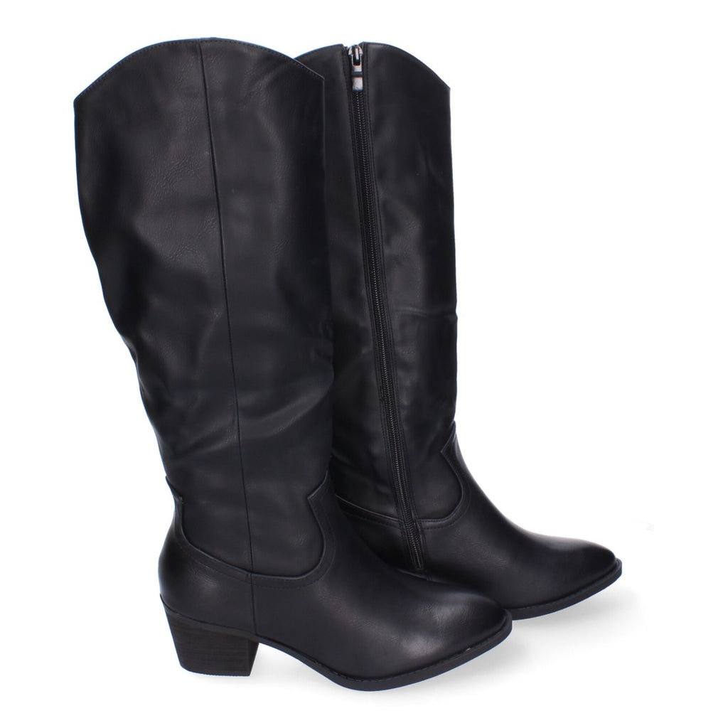 Botas con Tacón y Punta Redonda - Negro