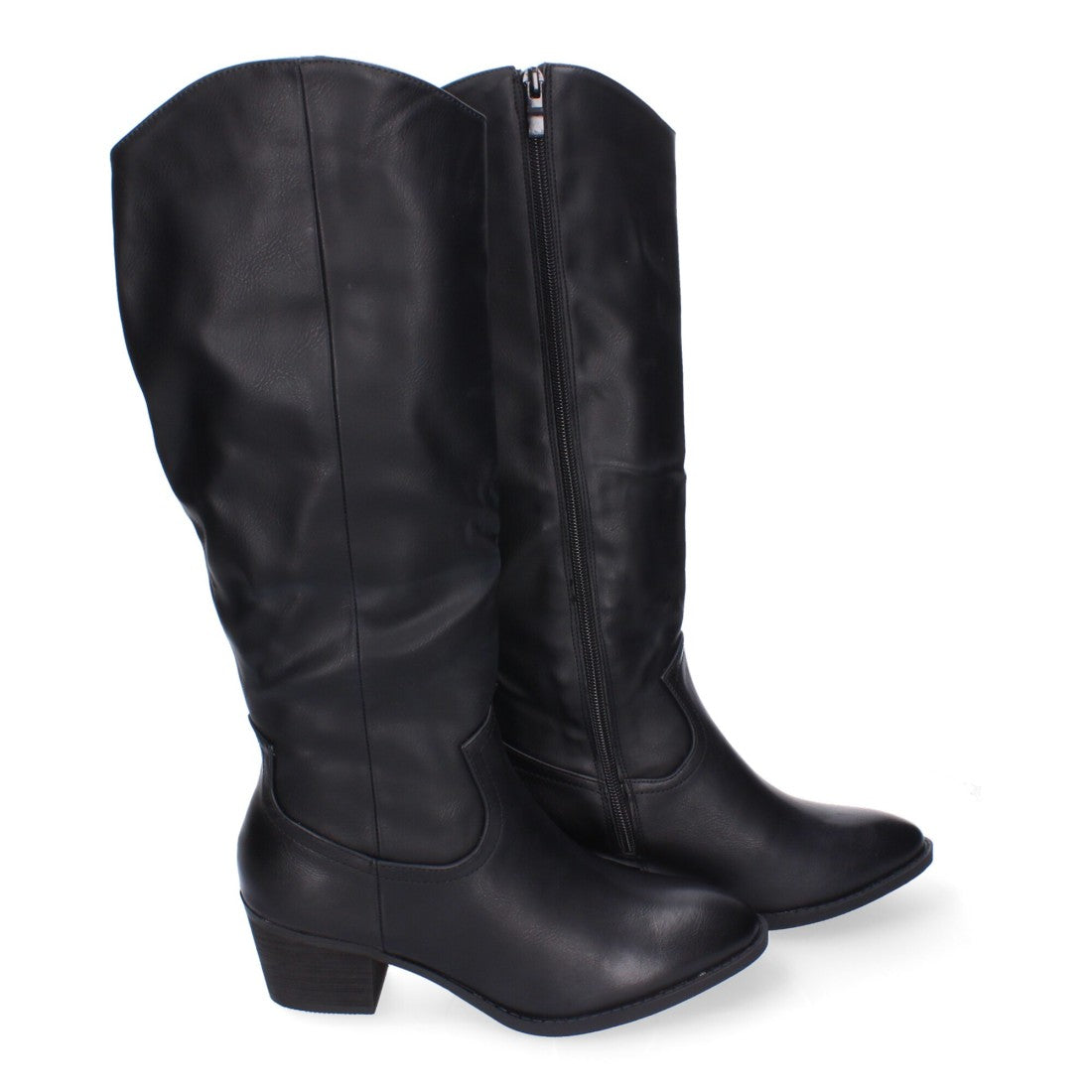 Botas con Tacón y Punta Redonda - Negro