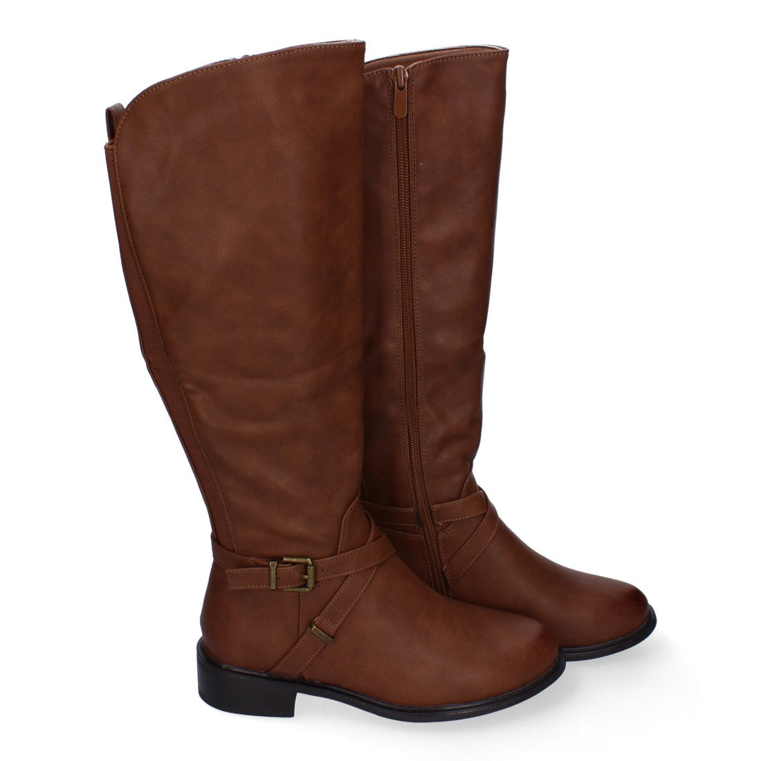 Elegante khakifarbene Stiefel mit Schnalle