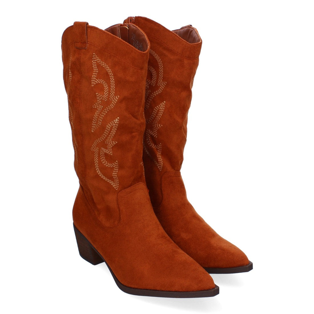Botas Cowboy con Bordado y Punta Fina - Camel