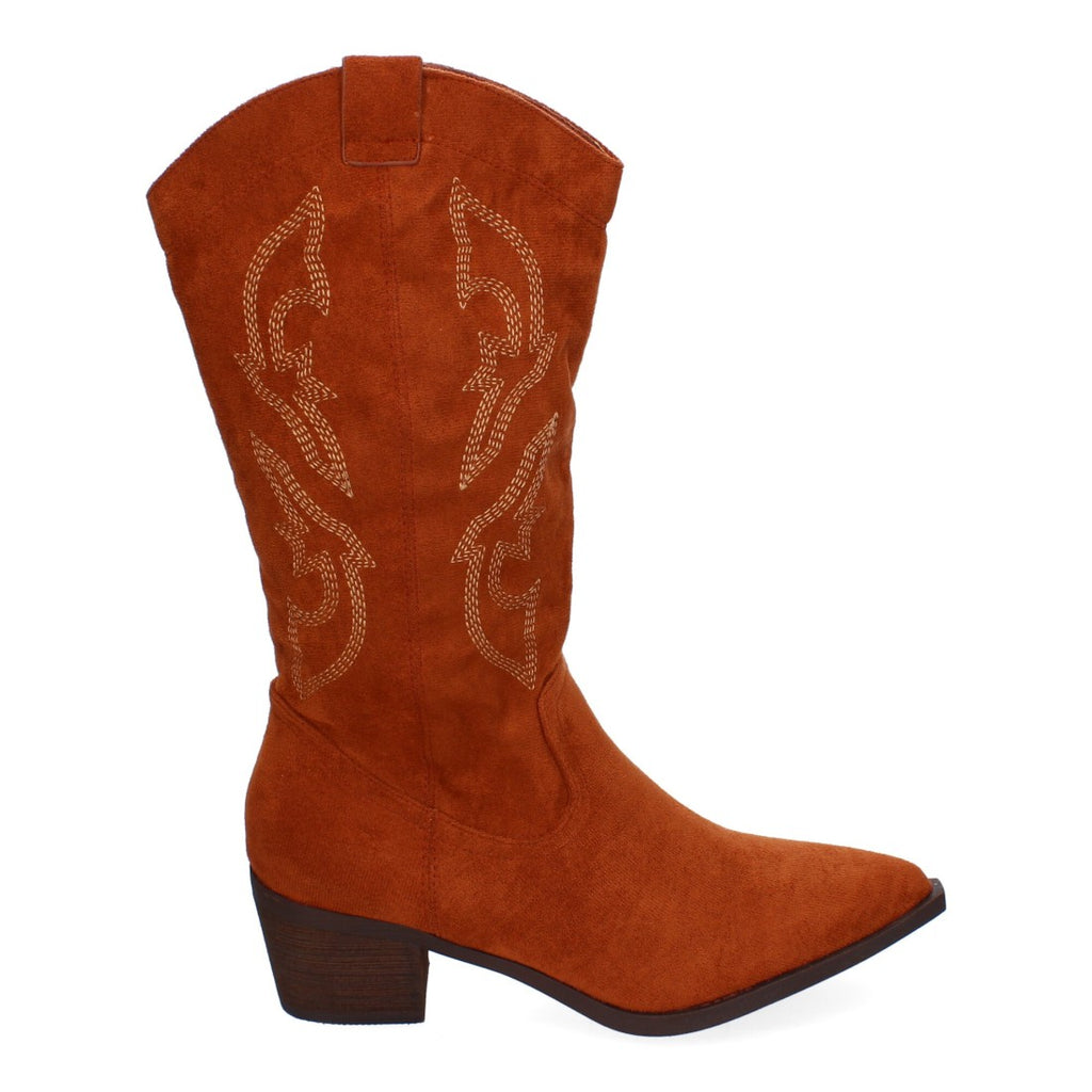Botas Cowboy con Bordado y Punta Fina - Camel