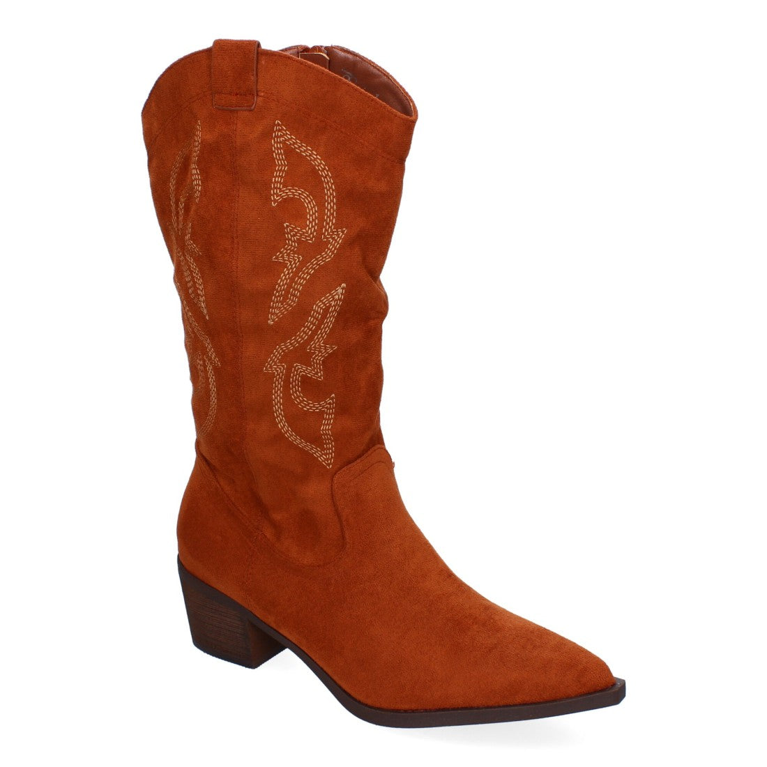 Botas Cowboy con Bordado y Punta Fina - Camel