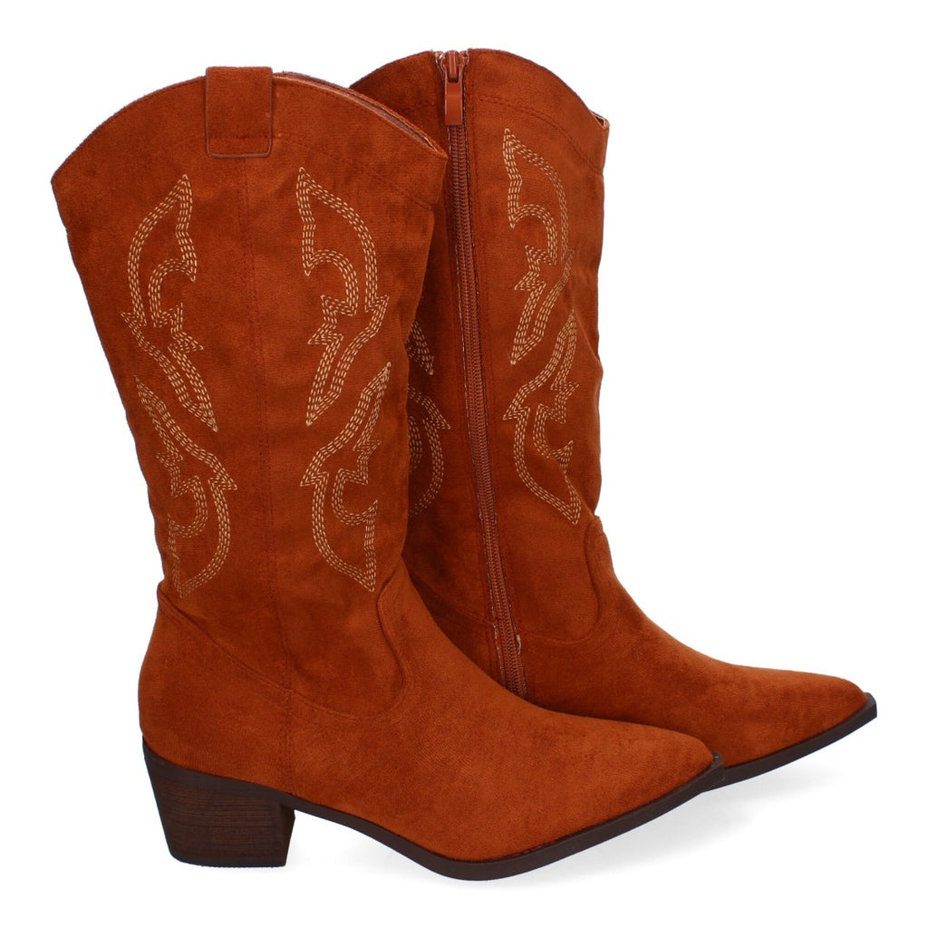 Botas Cowboy con Bordado y Punta Fina - Camel