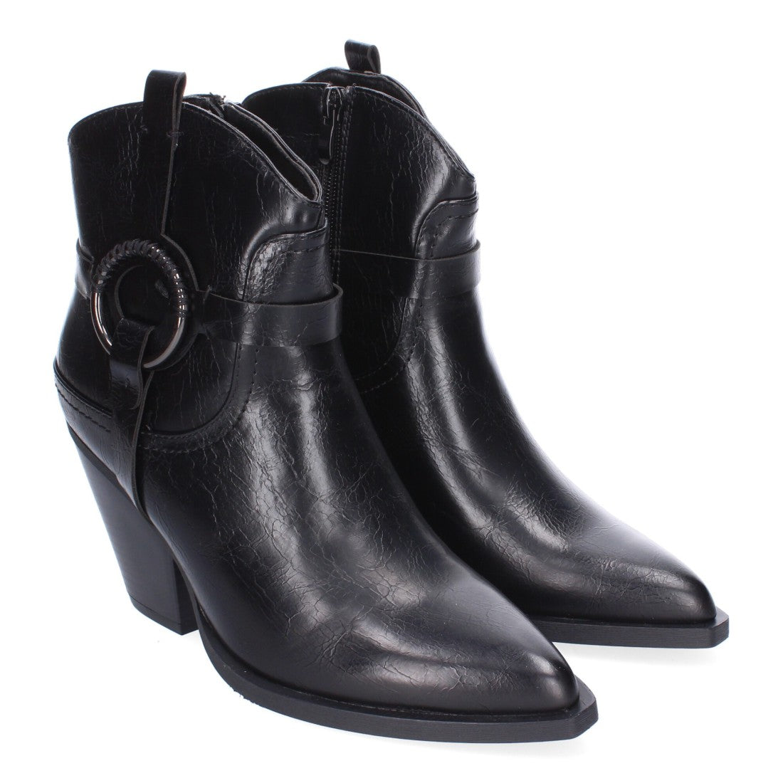 Botines Estilo Cowboy Negro con Adorno Metálico y Cremallera