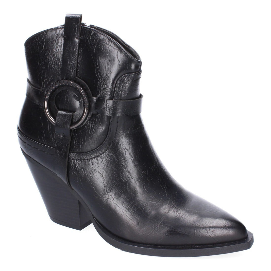 Botines Estilo Cowboy Negro con Adorno Metálico y Cremallera