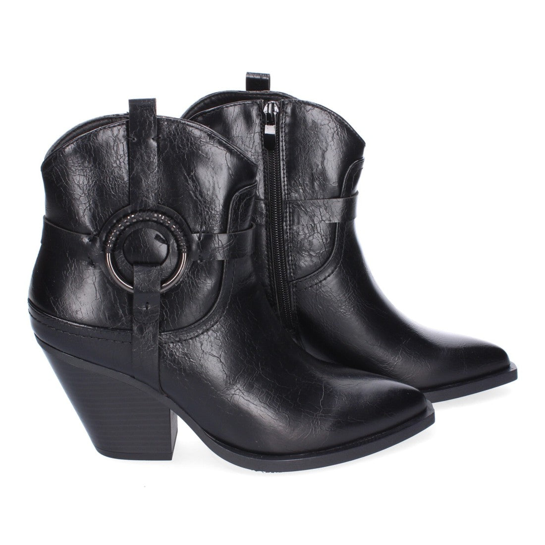 Botines Estilo Cowboy Negro con Adorno Metálico y Cremallera
