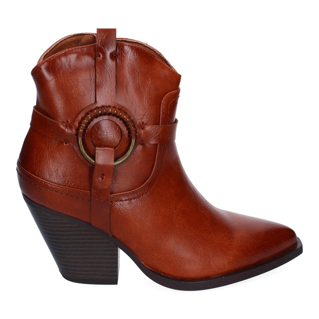Botines Estilo Cowboy Camel con Adorno Metálico y Cremallera