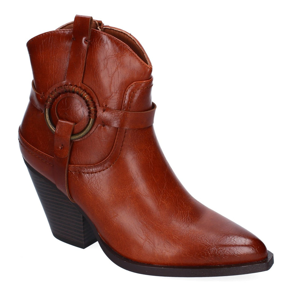 Botines Estilo Cowboy Camel con Adorno Metálico y Cremallera