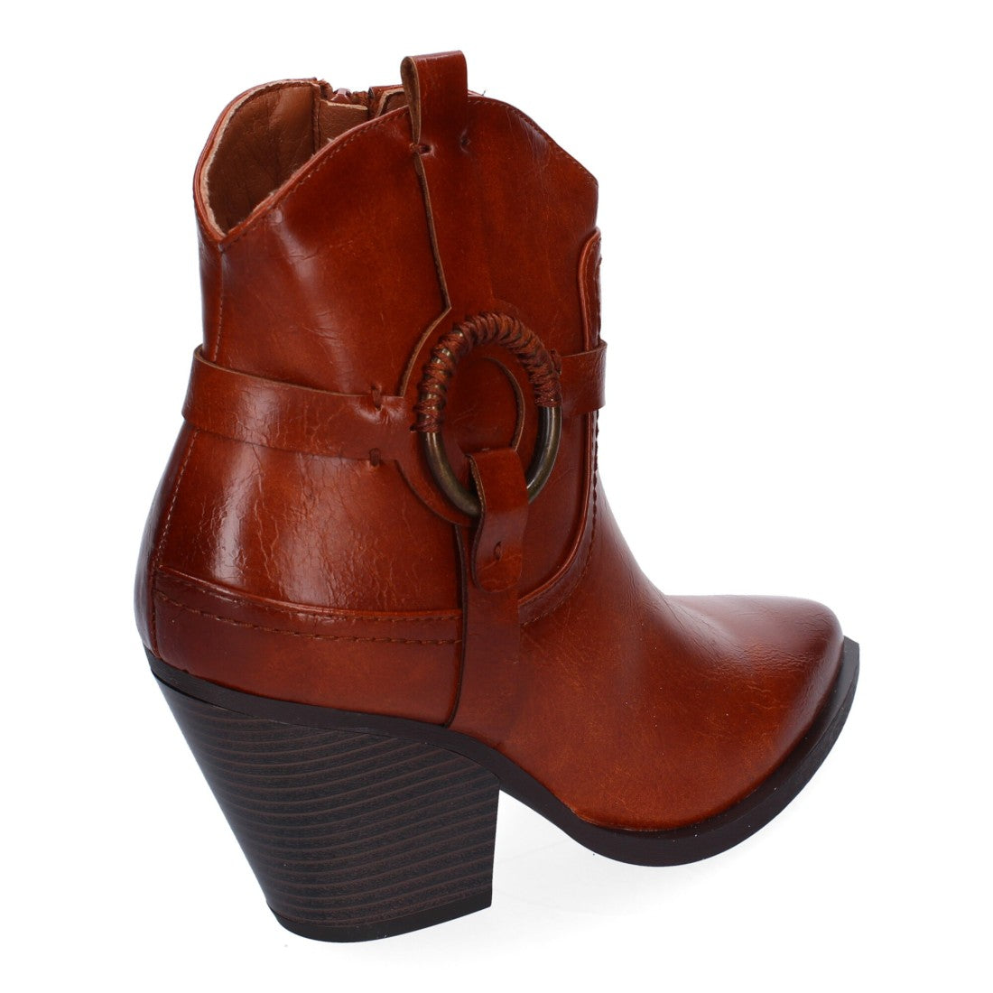 Botines Estilo Cowboy Camel con Adorno Metálico y Cremallera
