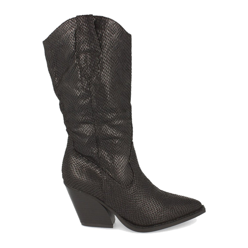 Botas Tacón Punta Fina Estampado Serpiente - Negro