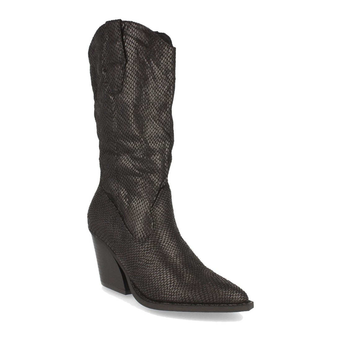 Botas Tacón Punta Fina Estampado Serpiente - Negro