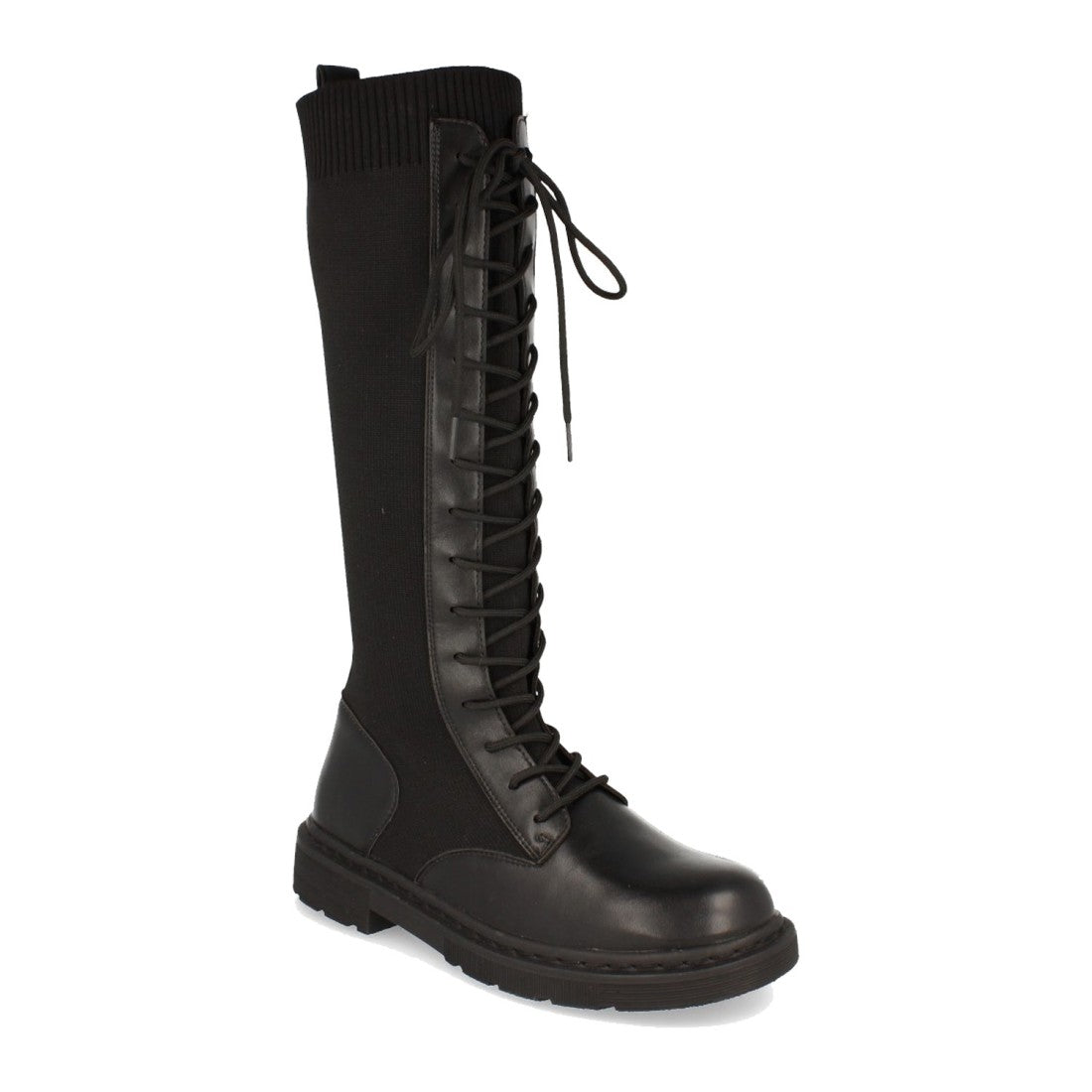 Botas Negras Planas con Elástico y Cordones
