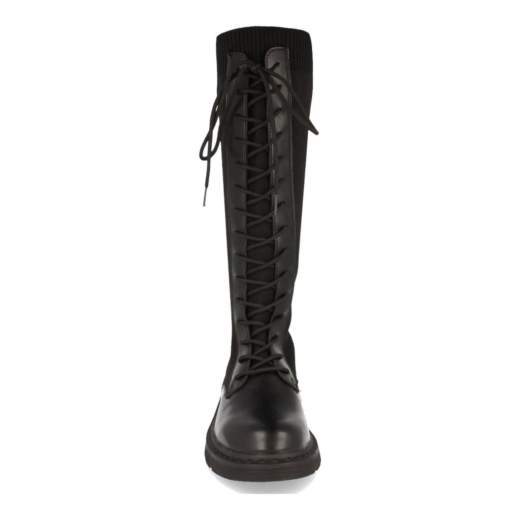 Botas Negras Planas con Elástico y Cordones