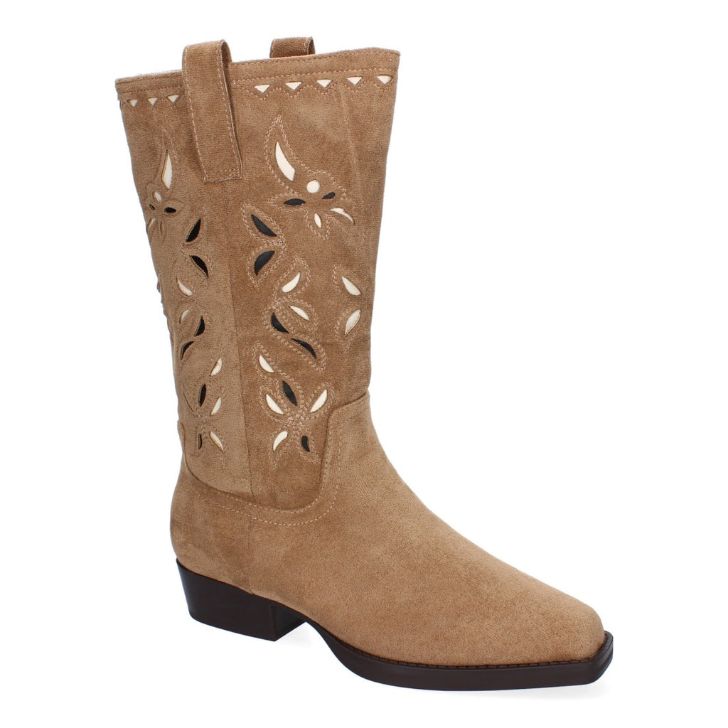 Elegante khakifarbene Overknee-Stiefel mit Absatz
