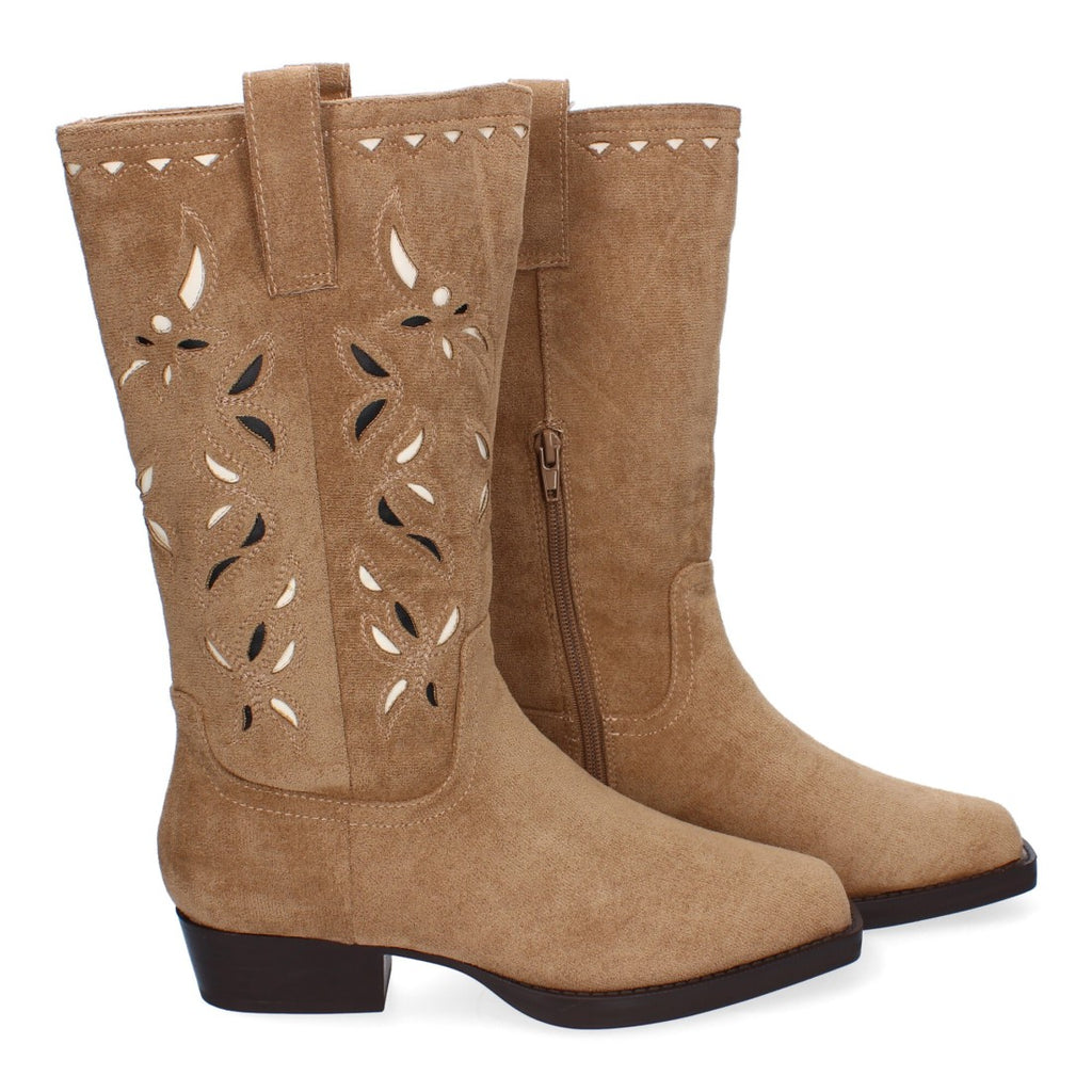 Elegante khakifarbene Overknee-Stiefel mit Absatz