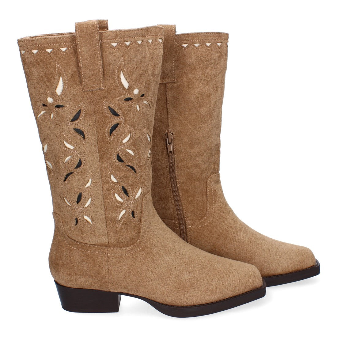 Elegante khakifarbene Overknee-Stiefel mit Absatz