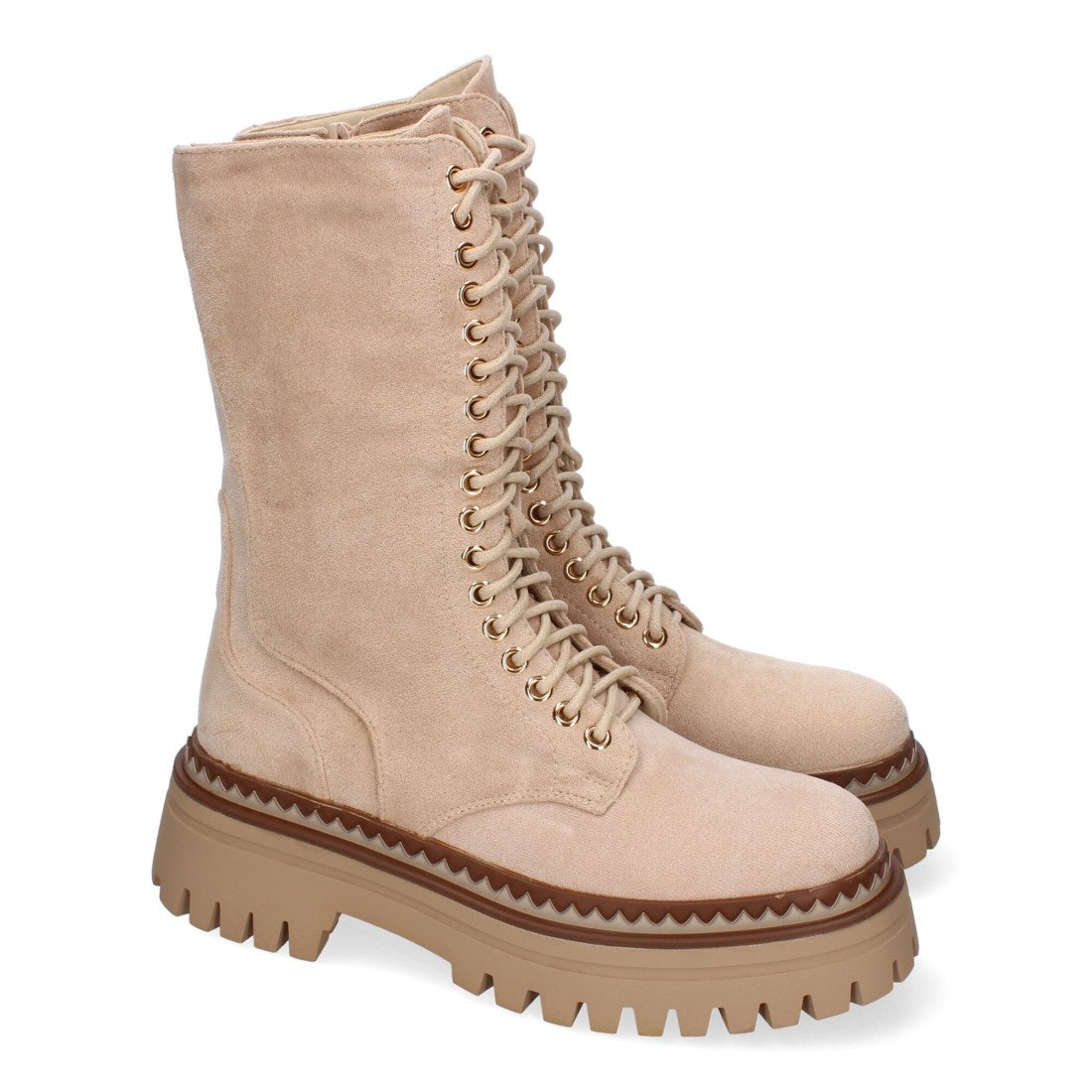 Botas Beige Militares con Suela Dentada y Cordones