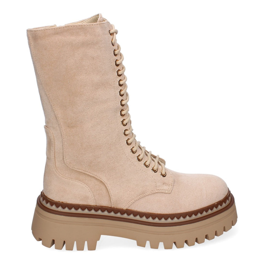Botas Beige Militares con Suela Dentada y Cordones