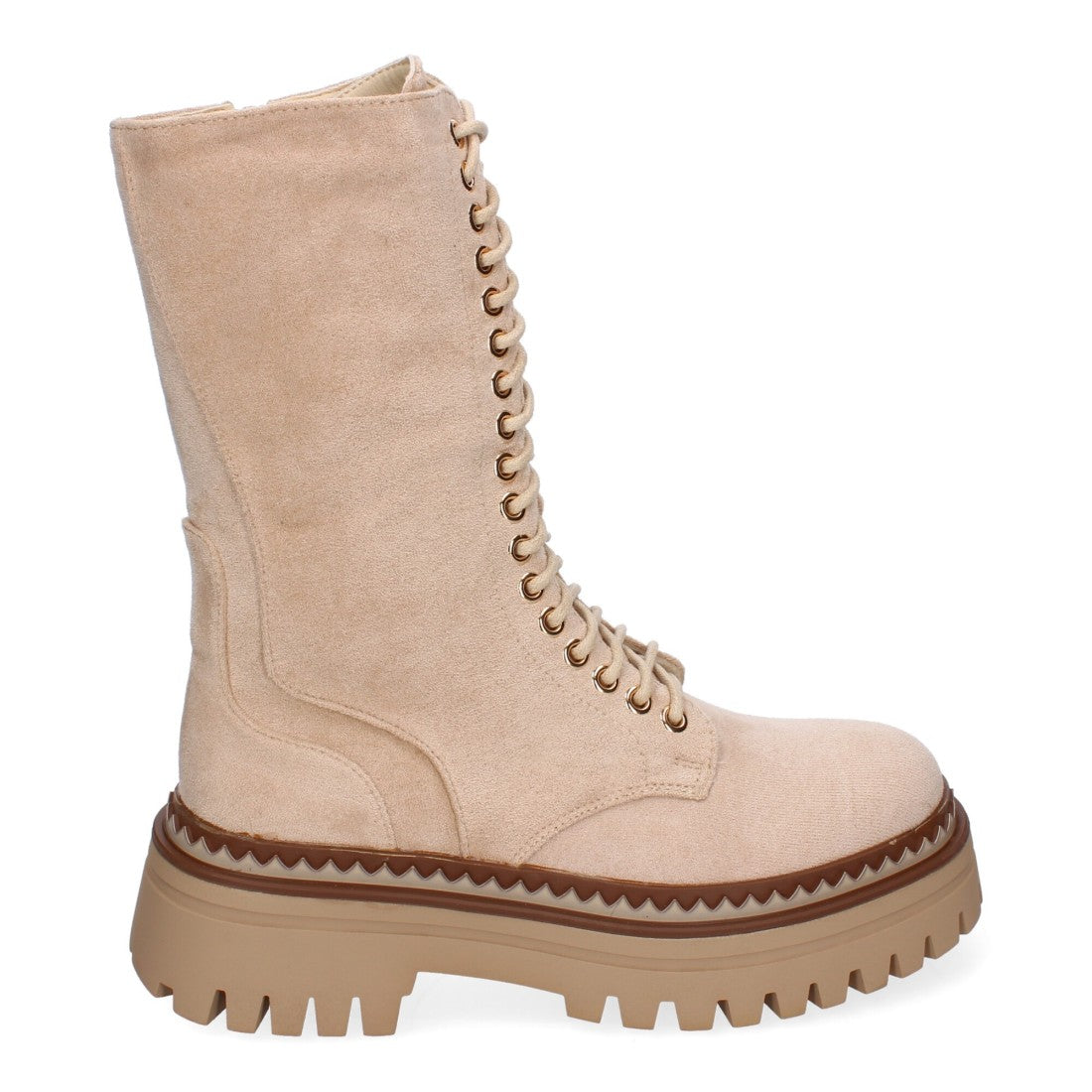 Botas Beige Militares con Suela Dentada y Cordones