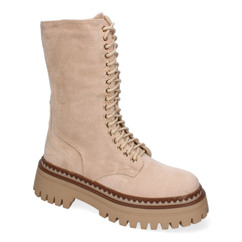 Botas Beige Militares con Suela Dentada y Cordones