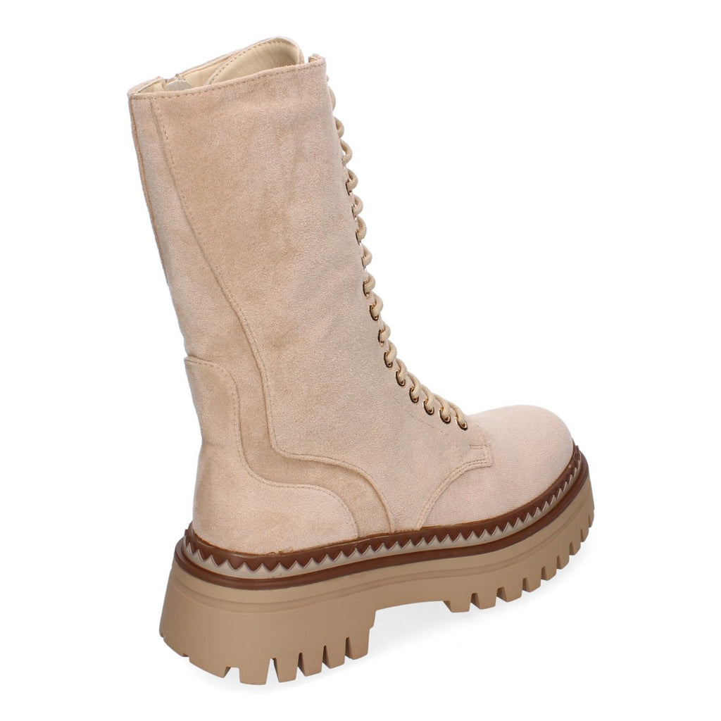 Botas Beige Militares con Suela Dentada y Cordones
