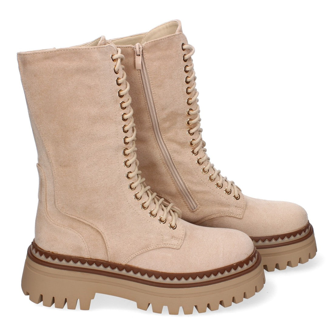 Botas Beige Militares con Suela Dentada y Cordones